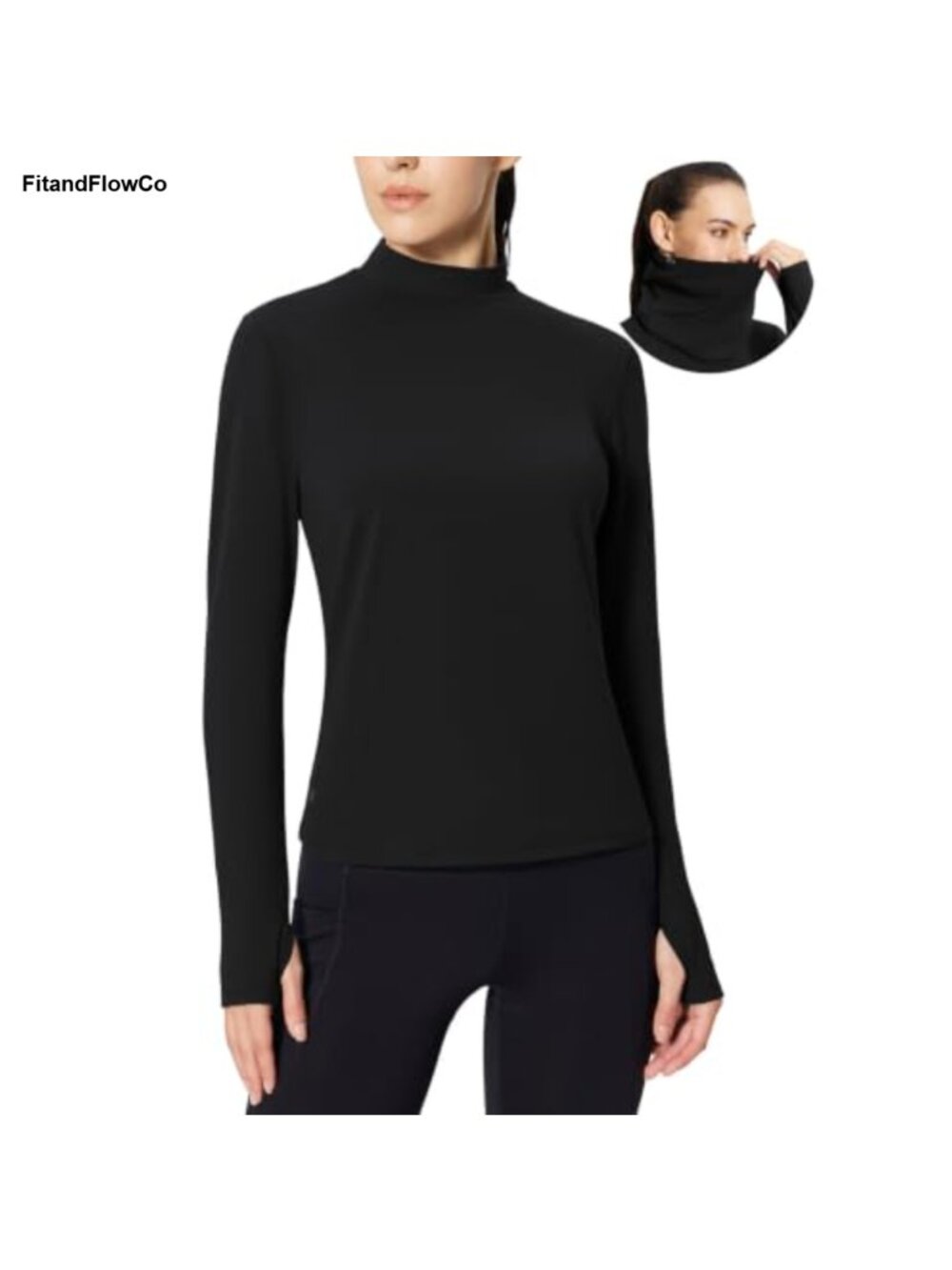 Fleece Lined Thermal Long Sleeve Base Layer Top Mock Neck Thumbholes